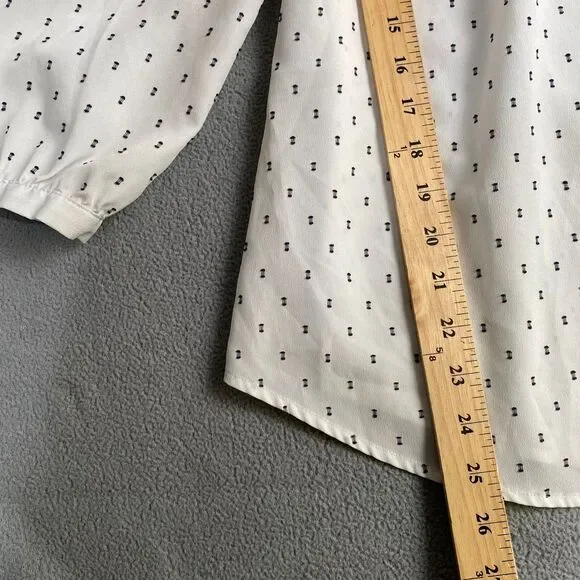 Elle Women’s size Large White Black Polka Dots Pleated  Half Sleeves Blouse - Picture 5 of 13